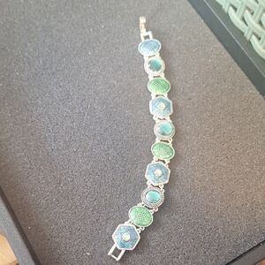 Napier Silver-Tone Bracelet with Blue and Green Enamel Medallions
